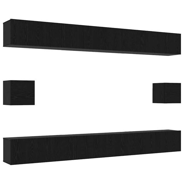 vidaXL TV-benksett Veggmontert 8 pcs Svart Eik Konstruert tre