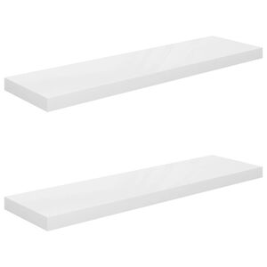 vidaXL Flytende vegghyller 2 stk h&oslash;yglans hvit 90x23,5x3,8 cm MDF