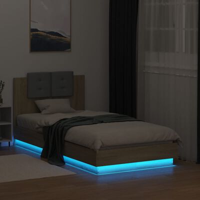 vidaXL Sengeramme med hodegavl og LED-lys sonoma eik 75x190 cm