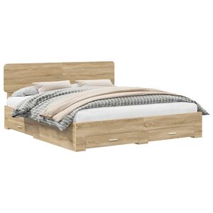 vidaXL Sengestamme med skuff Sonoma eik 200 x 200 cm Konstruert tre