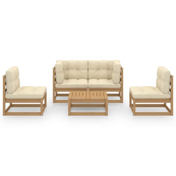 vidaXL Hagesofagruppe med puter 5 deler heltre furu