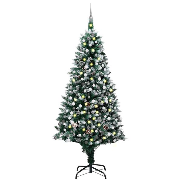 vidaXL Kunstig juletre med LED og kulesett og kongler 240 cm