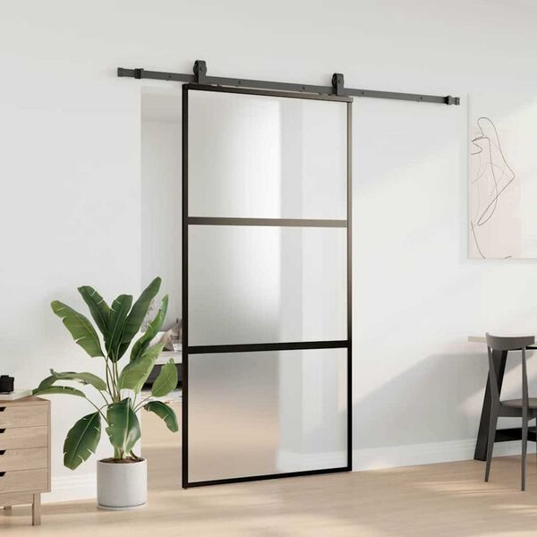 vidaXL Skyved&oslash;r med monteringssett svart 102,5x205 cm herdet glass
