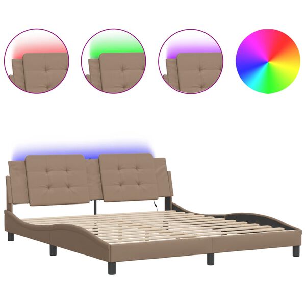 vidaXL Sengeramme med LED uten madrass Zadar cappuccino 180x200 cm