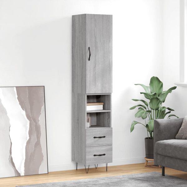 vidaXL Highboard gr&aring; sonoma 34,5x34x180 cm konstruert tre