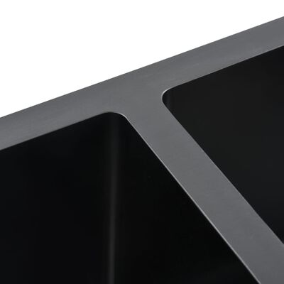 vidaXL Håndlaget kjøkkenvask svart rustfritt stål