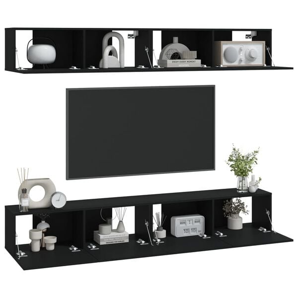 vidaXL Vegghengte TV-benker 4 stk svart 100x30x30 cm