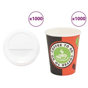 vidaXL Papir kaffekopper med lokk 1000 stk 8oz 240 ml
