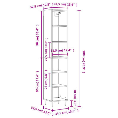 vidaXL Highboard røkt eik 34,5x32,5x180 cm konstruert tre