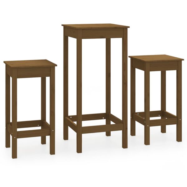 vidaXL Barsett 3 deler honningbrun heltre furu