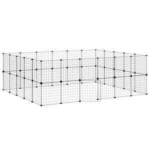 vidaXL Dyrebur 44 paneler med d&oslash;r svart 210x175x70 cm st&aring;l