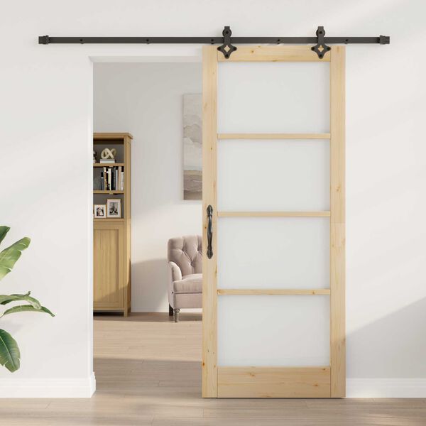 vidaXL Skyved&oslash;r Naturlig 86 x 211 cm Massivt furutre og glass