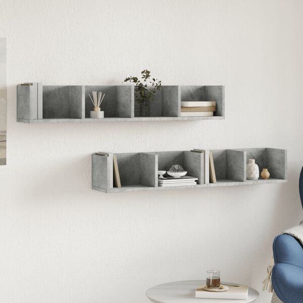 vidaXL Veggskap 2 stk betonggr&aring; 99x18x16,5 cm konstruert tre