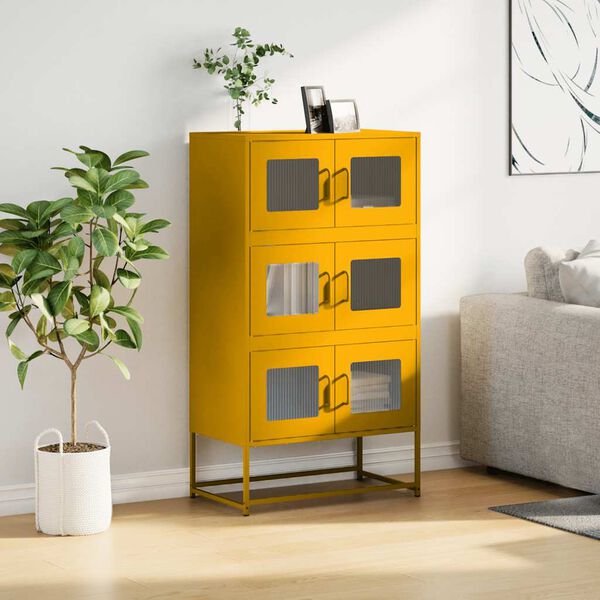 vidaXL Highboard sennepsgul 68x39x123 cm st&aring;l