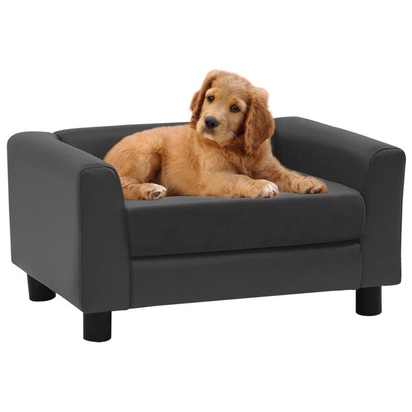 vidaXL Hundesofa med skumpute m&oslash;rkegr&aring; 60x43x30 cm plysj og kunstl&aelig;r