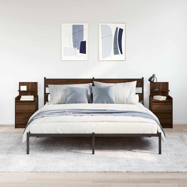 vidaXL Nattskap med 2 skuffer 2 stk brun eik 38x34x80 cm
