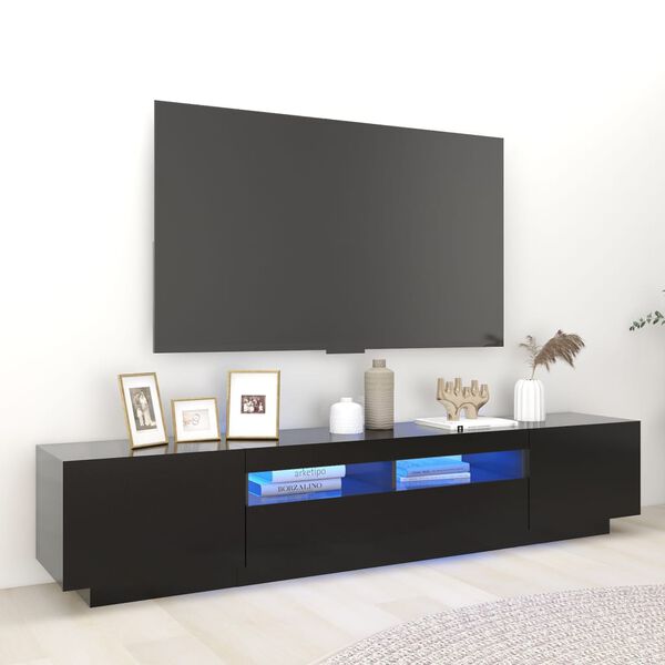 vidaXL TV-benk med LED-lys svart 200x35x40 cm