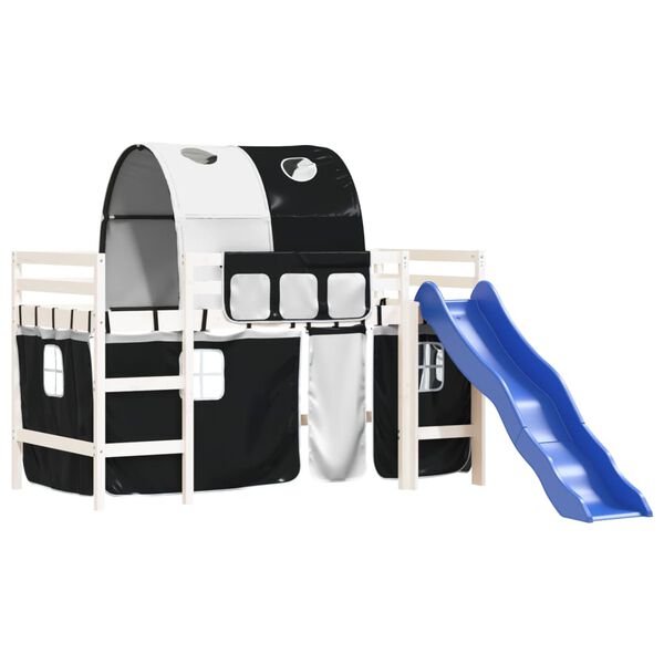 vidaXL Køyeseng for barn tunnel hvit og svart 90x190 cm heltre furu