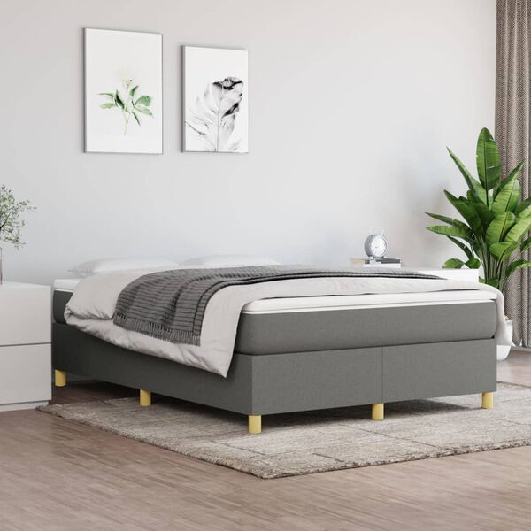 vidaXL Boxspring-sengeramme m&oslash;rkegr&aring; 135x190 cm Double stoff
