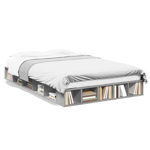 vidaXL Sengeramme betonggr&aring; 135x190 cm konstruert tre