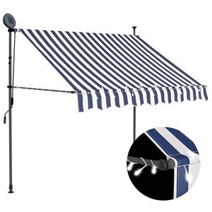 vidaXL Manuell uttrekkbar markise med LED 150 cm bl&aring; og hvit
