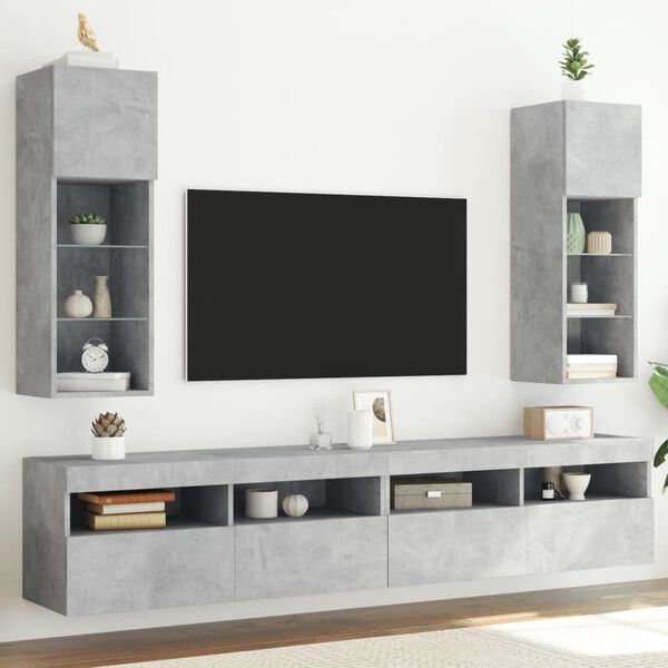 vidaXL TV-benker med LED-lys 2 stk betonggr&aring; 30,5x30x90 cm