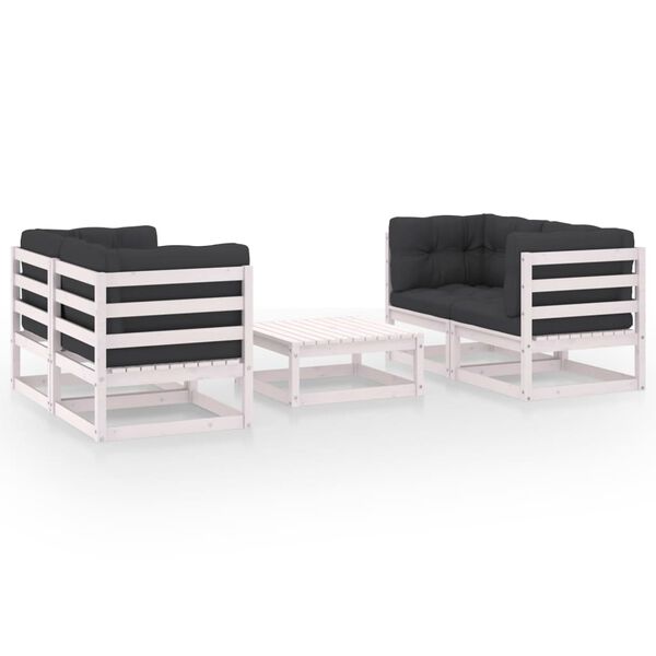 vidaXL Hagesofagruppe med puter 5 deler heltre furu