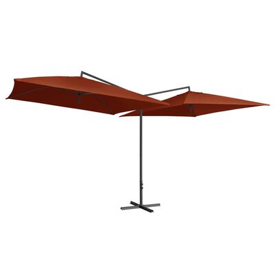 vidaXL Dobbel parasoll med stålstang 250x250 cm terrakotta