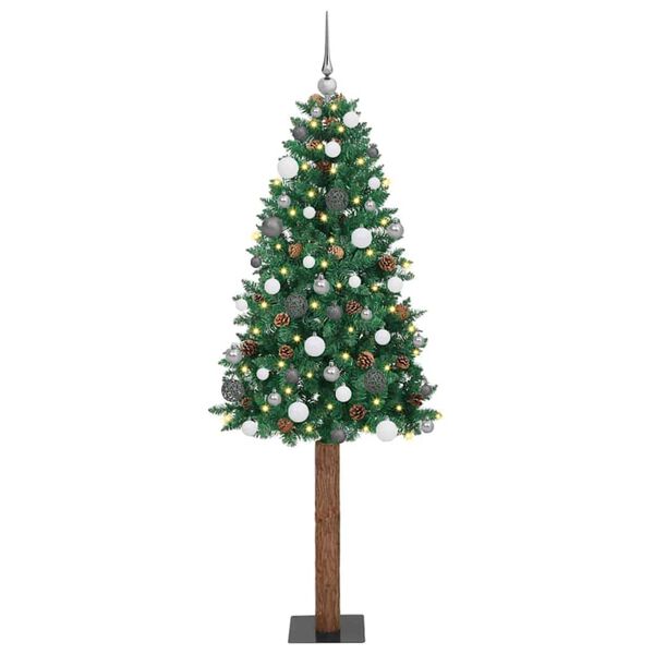 vidaXL Slim juletre med 300 LED gr&oslash;nn 180 cm PVC og Massivt Furu tre