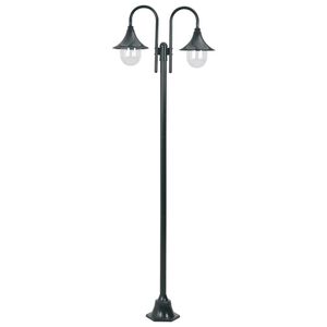 vidaXL Hagelyktestolpe E27 220 cm aluminium 2 lamper m&oslash;rkegr&oslash;nn