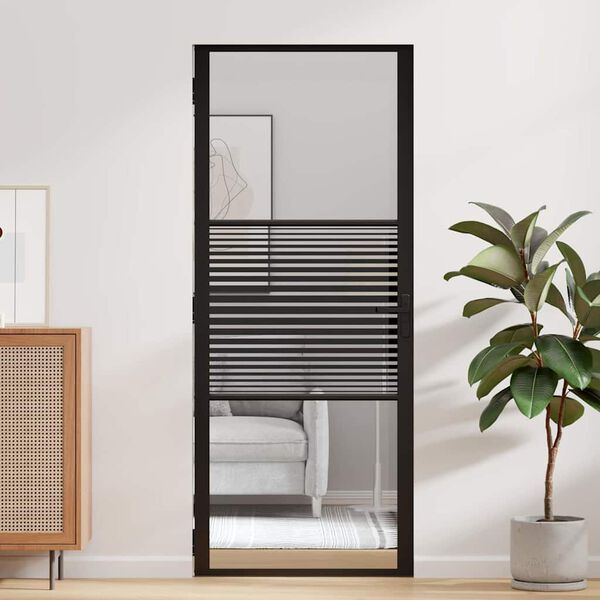 vidaXL Innvendig Dør Svart 83 x 201.5 cm Herdet glass og aluminium