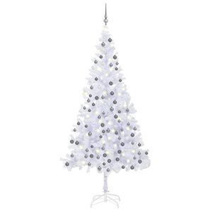 vidaXL Forh&aring;ndsbelyst kunstig juletre med kulesett L 240 cm hvit