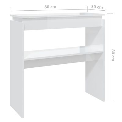 vidaXL Konsollbord høyglans hvit 80x30x80 cm sponplate