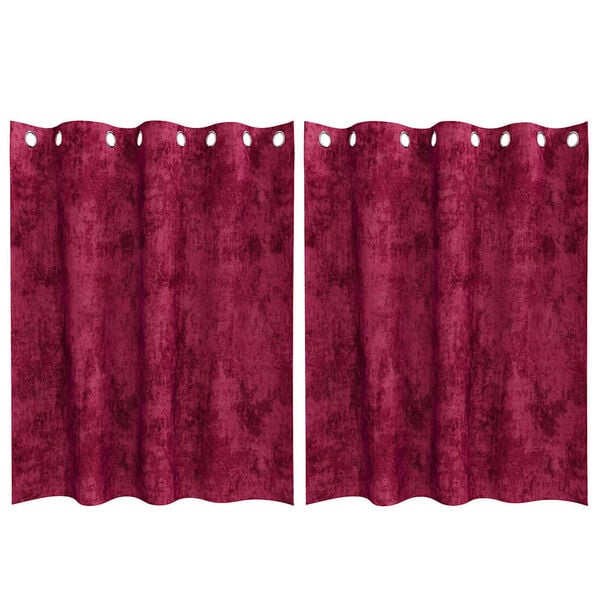 vidaXL Fl&oslash;yel Gardiner med gardiner 2 pcs Vinr&oslash;d 140 x 140 cm Fl&oslash;yel