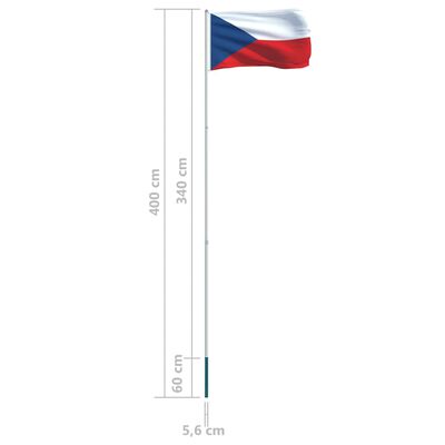 vidaXL Tsjekkisk flagg og stang aluminium 4 m