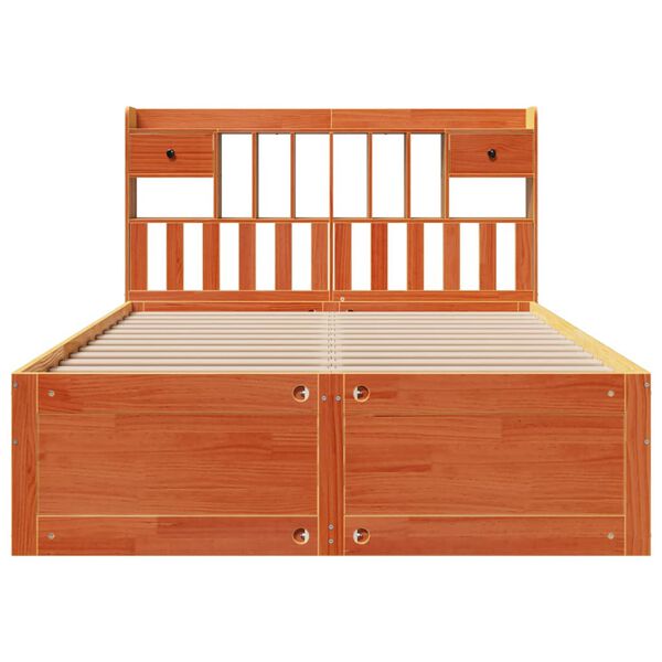 vidaXL Seng med bokhylle uten madrass voksbrun 150x200 cm heltre furu