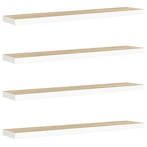 vidaXL Flytende vegghyller 4 stk eik og hvit 120x23,5x3,8 cm MDF