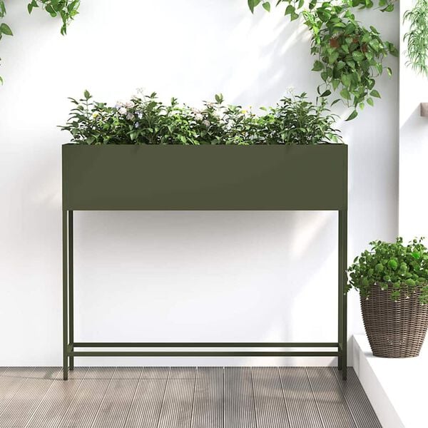 vidaXL Hevet Hageplante Olivengr&oslash;nn 100 x 26 x 82 cm St&aring;l