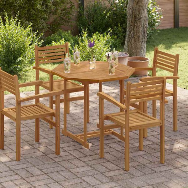 vidaXL Bordplate 90x90x2,5 cm åttekantet heltre teak