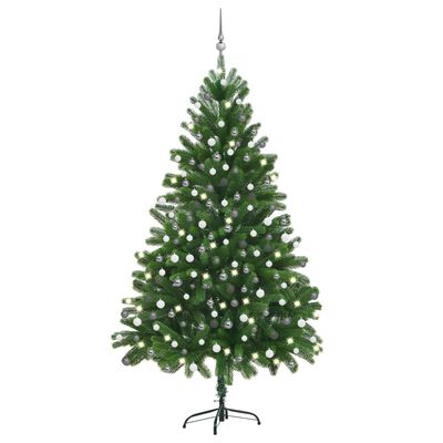 vidaXL Forhåndsbelyst kunstig juletre med kulesett 210 cm grønn