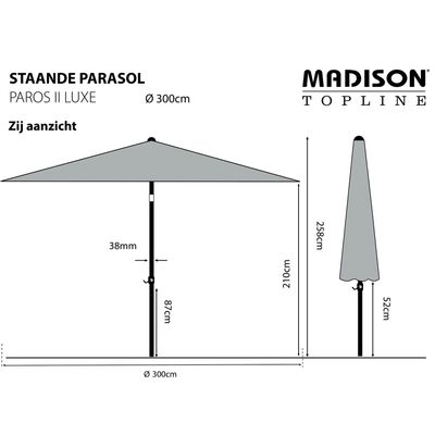 Madison Parasoll Paros II Luxe 300 cm lysegrå
