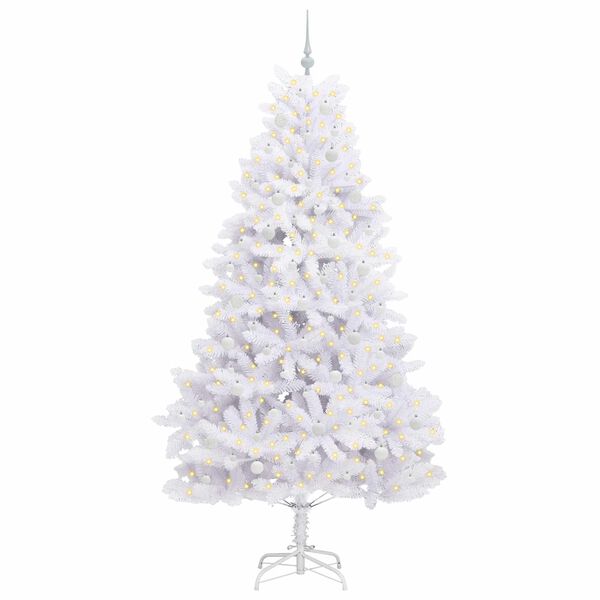 vidaXL Kunstig sammensatt juletre med 300 LED Hvit 240 cm PVC og st&aring;l