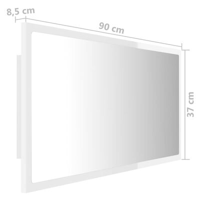 vidaXL LED-badespeil høyglans hvit 90x8,5x37 cm akryl