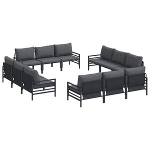 vidaXL Hagesofa Set med pute 12 pcs Svart St&aring;l