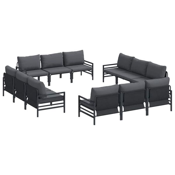 vidaXL Hagesofa Set med pute 12 pcs Svart St&aring;l