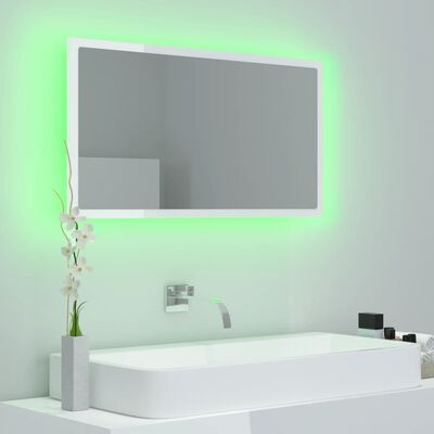 vidaXL LED-badespeil høyglans hvit 80x8,5x37 cm akryl