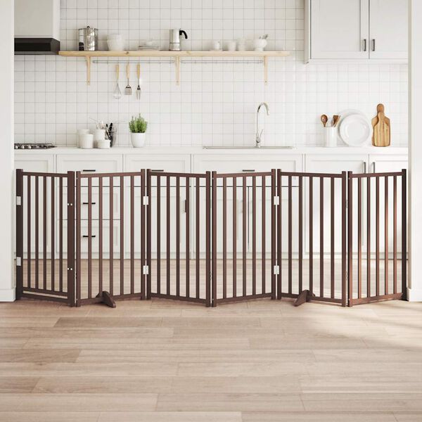 vidaXL Hundeport d&oslash;r brettbar 6 paneler brun eik 300 cm heltre gran