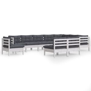 vidaXL Hagesofagruppe med puter 10 deler hvit heltre furu
