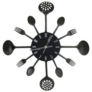 vidaXL Veggklokke med skje og gaffeldesign svart 40 cm aluminium