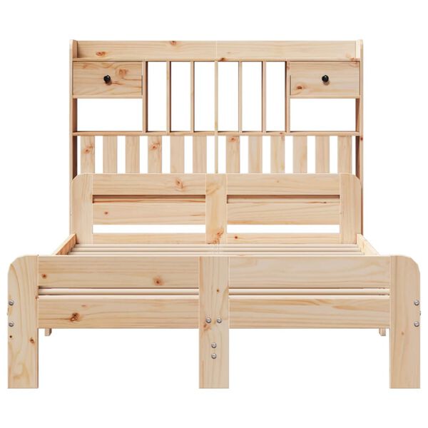 vidaXL Seng med bokhylle uten madrass 135x190 cm heltre furu